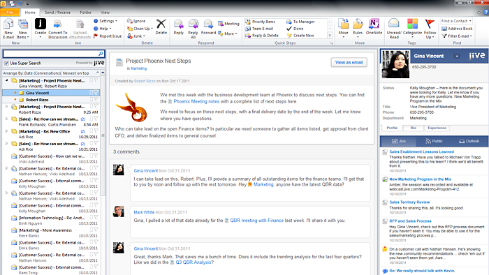 Social email Outlook inbox